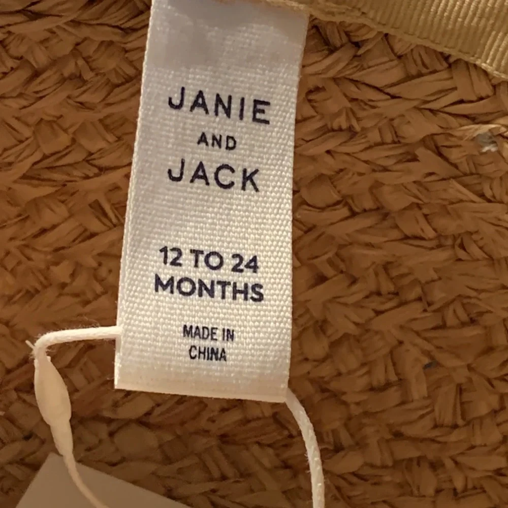 Janie and Jack Straw Sun Hat with Silver Ribbon Detail